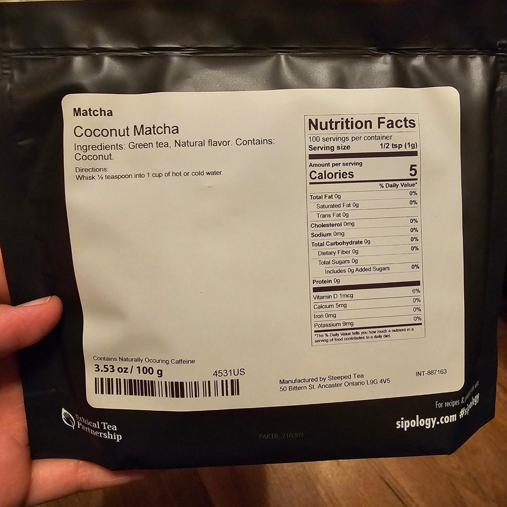Sipology Coconut Matcha Green Tea Powder 3.53 oz 100g Steeped Tea 100 Servings